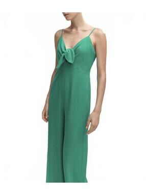 Mango Bow Linen Jumpsuit Green NWT XS